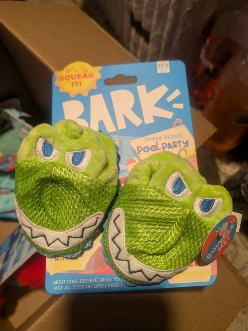 BarkBox BARK Alligator Clogs Plush Squeaky Dog Toy Summer Pool Party Small NWT